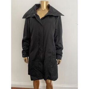 Eileen Fisher Black Weather-Resistant Coat Collar Button zip Closure Micro Liner